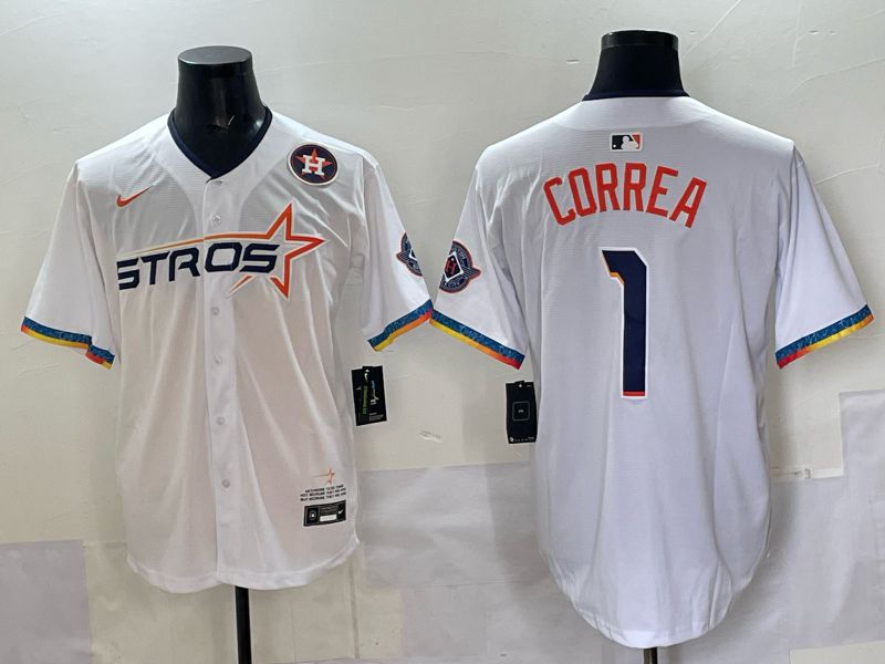 Men 2025 Houston Astros #1 Correa White Four generations Joint Name Nike MLB Jersey style 07